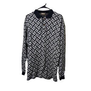 Bachrach Mens Shirt M Linen Blend Geometric Breathable Business Casual Collared